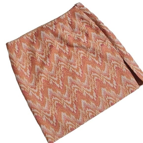 TALBOTS Linen Blend Lined Orange Geometric Spring Straight Pencil Skirt Size XL - Picture 5 of 5